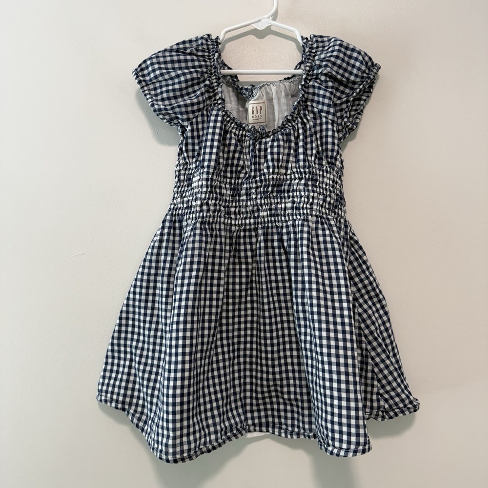 Gap x Doen Gingham Blue Check Smocked Waist Dress Girl Size XS